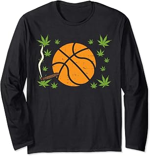 Basketball Smoking Weed Cannabis 420 Blunt Sport Stoner Gift Long Sleeve T-Shirt