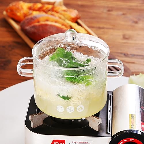 Miniatura 7 de Olla de cocina de vidrio  Cacerola de vidrio de 1.5L50 onzas con tapa  Olla y sartén de vidrio transparente resistente al calor con tapa para sopa