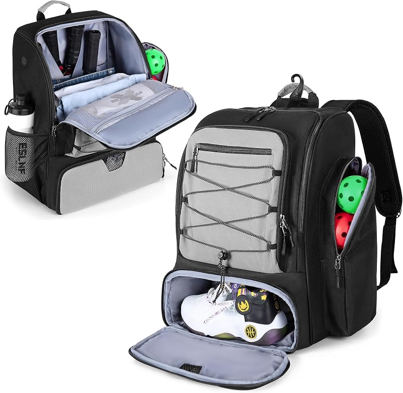 GOBUROS Pickleball Bags Backpack for Men and Women with Shoe Compartment | Pickle Ball Bag for 4 Paddles, Pickleball Equipment Backpack with Fence Hook for Pickle Gear Balls Accessories