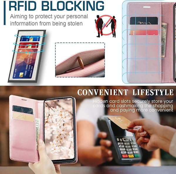 Casecond Funda para Samsung Galaxy A53 5G Cuero Premium Flip Folio Carcasa Case con Tarjetero Fundas Tapa Libro Magnético con Bloqueo RFID Proteccion para Mujeres Hombres - Azul Verde - 3