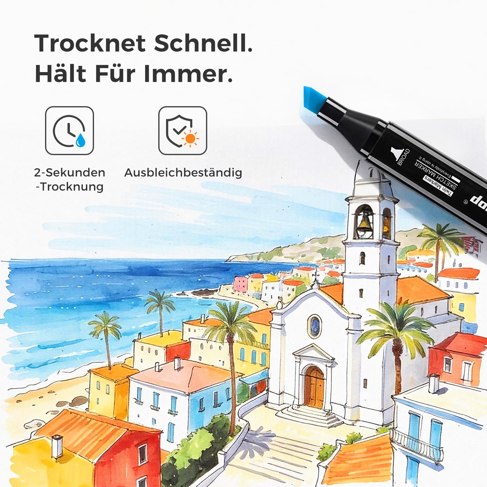 Tongfushop 80 Alkohol Stifte Set, Meißel & Feine Verdoppelt Alkohol Marker, 2 Sekunde Schnell Trocknende Marker Stifte Filzstifte mit Anti-Seepage Abstandshaltern für Malerei Zeichnung Design Manga