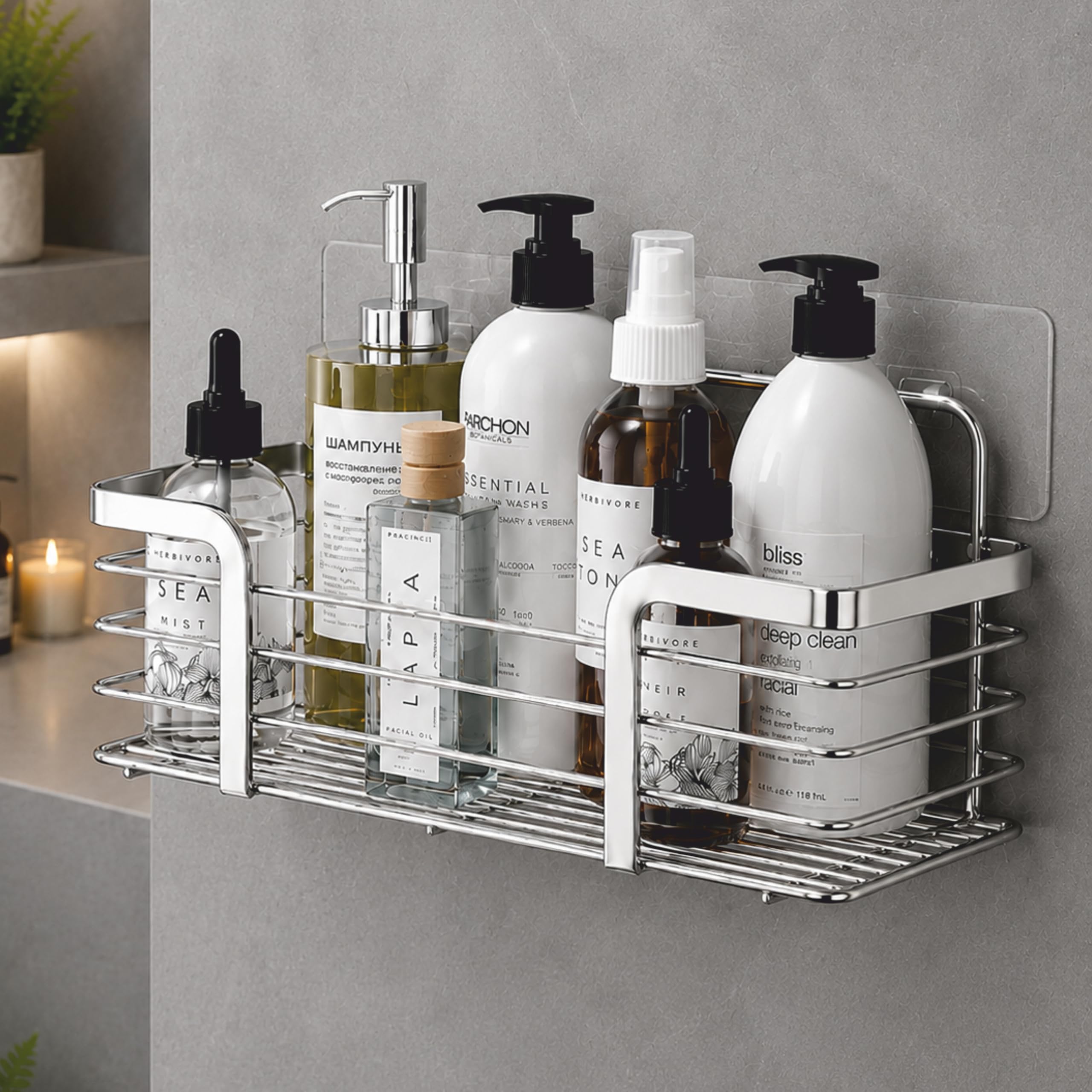 JIALTO Adhesive Shower Caddy with 3 Hooks, No Drilling Wall Mounted Rustproof Stainless Steel Shower Shelf, SUS 304 Stainless Steel Organization for Bathroom, Kitchen (35L*12W*12H CM, Silver)-image-26