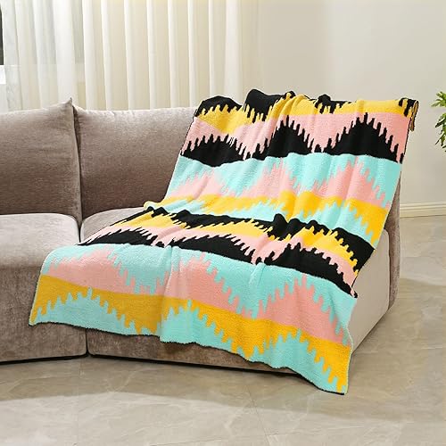 QQP Manta de forro polar para sofá, manta reversible de microfibra suave y acogedora, manta ondulada de 50 x 60 pulgadas, ligera para viajes al aire
