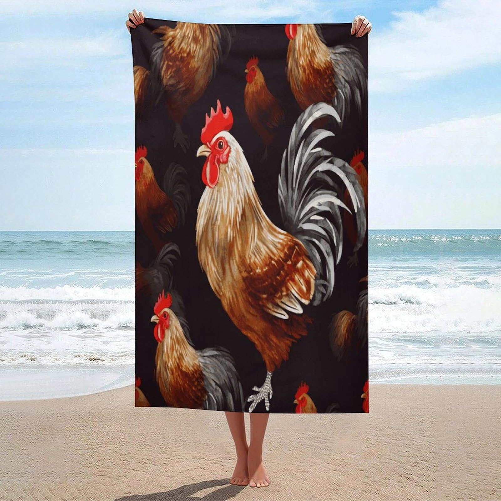 Adfgyerh Unisex Style Shine Rooster Bath Towels Beach Towel Lightweight Quick Dry, Bath Towel For Travel Sports Pool Swimming Bath Camping Yoga Adults130x80cm