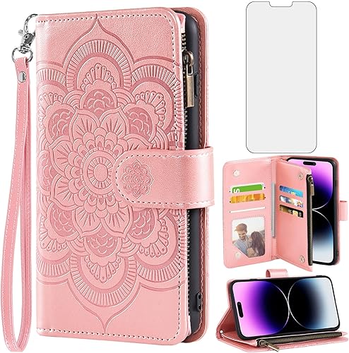 Asuwish Funda de teléfono para iPhone 14 Pro de 6.1 pulgadas con protector de pantalla de vidrio templado y soporte para tarjeta de crédito,