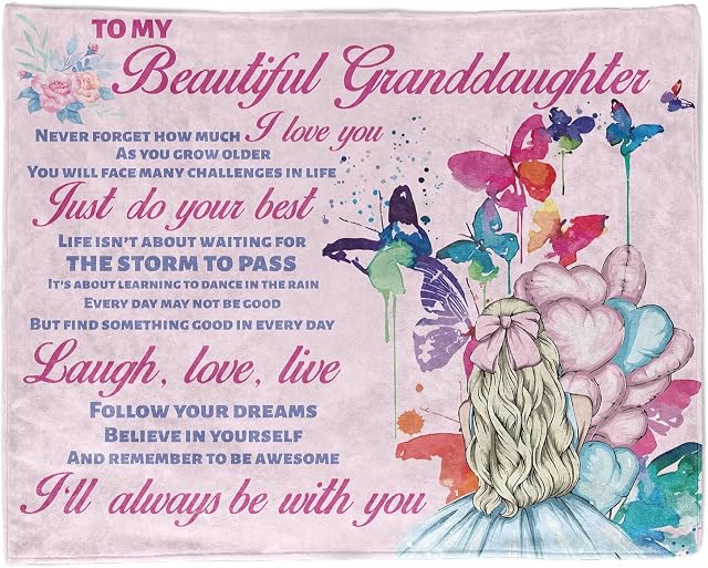Funnli Granddaughter Gifts for Girls, Fleece Blanket to My Beautiful Granddaughter, Inspirational Gifts for Granddaughter on Her Birthday Christmas Graduation from Grandad Grandma Granny Nan