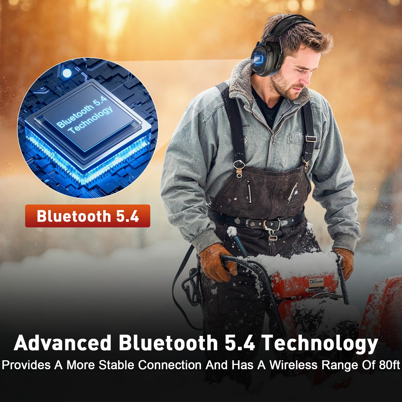Almohadillas de gel con Bluetooth 5.4 con protección auditiva con batería recargable, 120 horas de reproducción, SNR 30 dB, protección auditiva para cortar el césped, talleres, soplar nieve