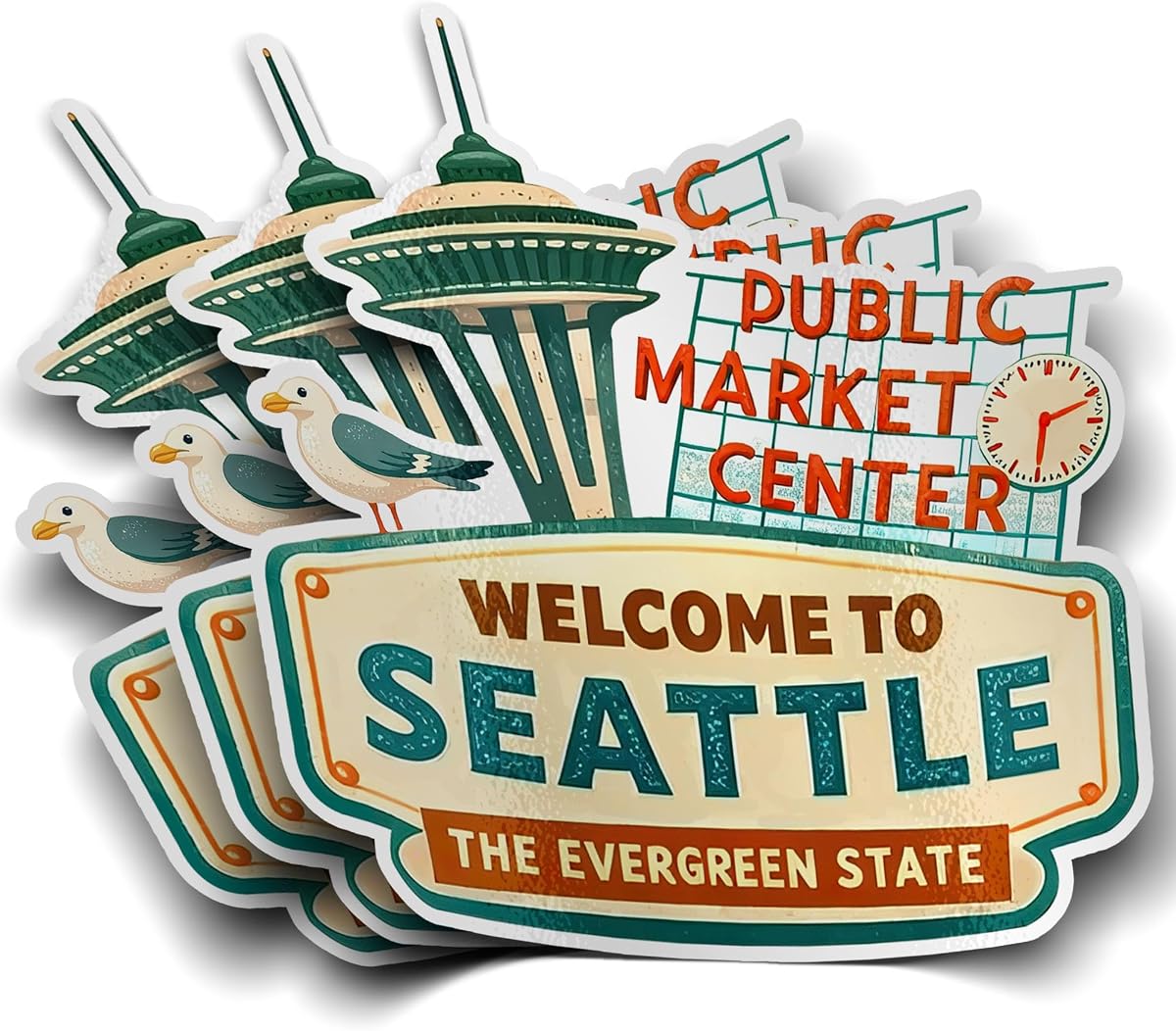 3PCS 3x3 Inch Seattle Stickers Waterproof Vinyl Decal Public Market Space Needle Travel Stickers for Water Bottles Laptops Phone Tumblers Seattle Souvenirs Gifts Washington State Travel Laptop Decals