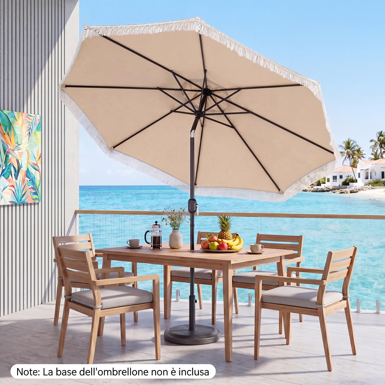 COSTWAY Ombrellone da Giardino 270 x 235 cm, Ombrellone da Esterno Inclinabile 30° con 8 Costole, Palo in Metallo, Parte Superiore Ventilata e Manovella per Spiaggia, Balcone e Terrazzo (Beige)