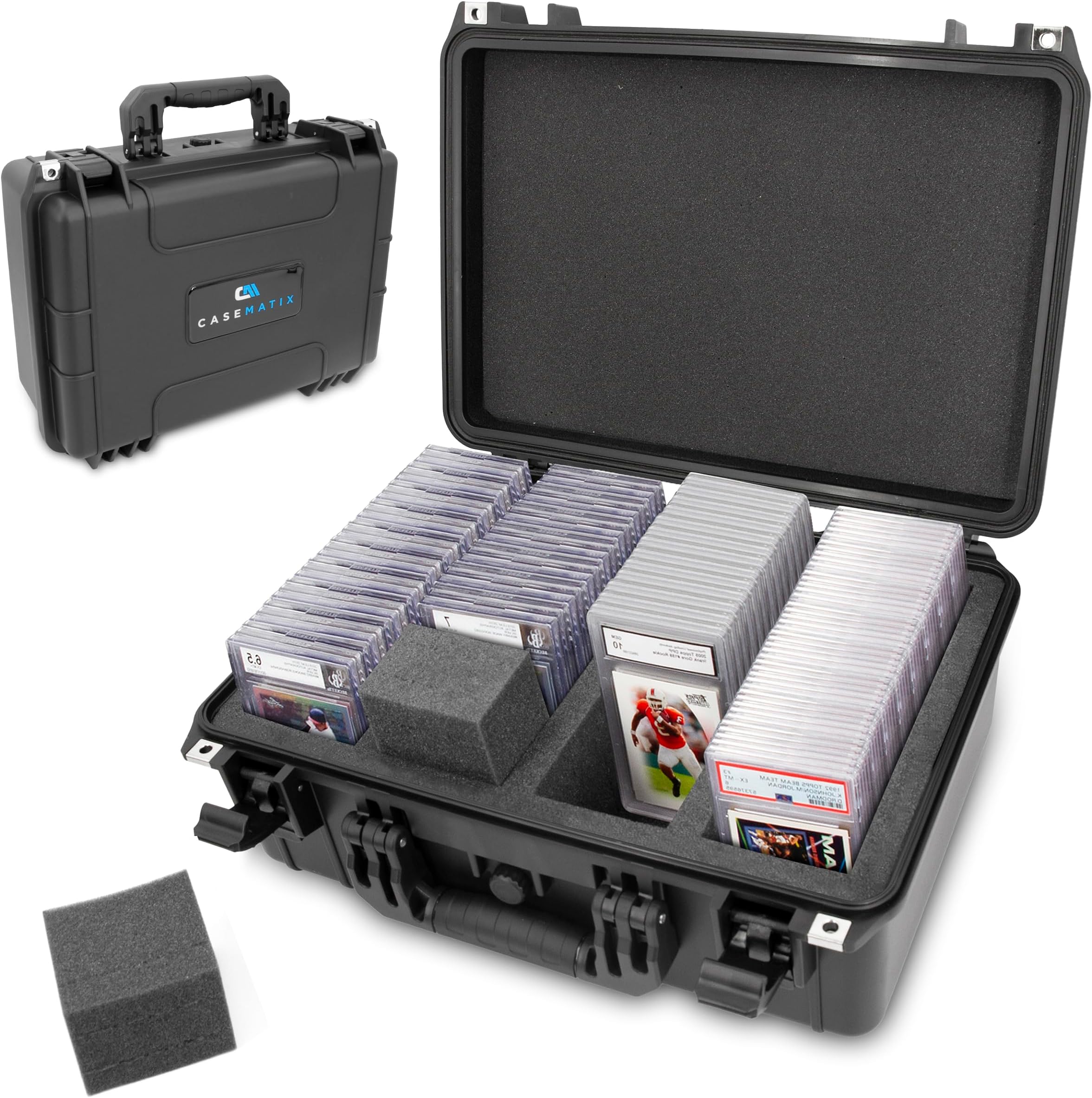 CASEMATIX Graded Card Case Pro Edition Compatible with 120+ BGS PSA Graded Sports Trading Cards, Waterproof Graded Slab Trading Card Box with Precision Cut Graded Card Storage Box Foam Dividers