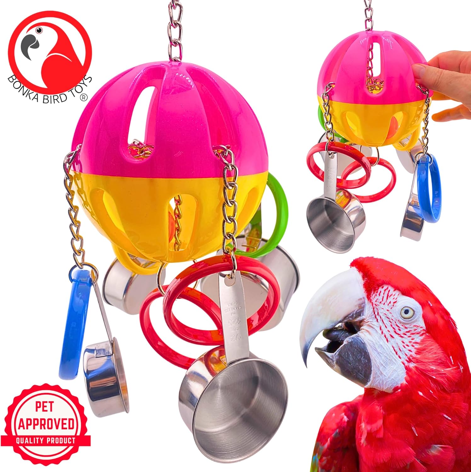 Bonka Bird Toys 2092 Huge Tuff Pot 20" Tall Heavy-Duty Plastic and Metal Enrichment Toy for Large to Extra-Large Birds Macaws Cockatoos Congo African Greys