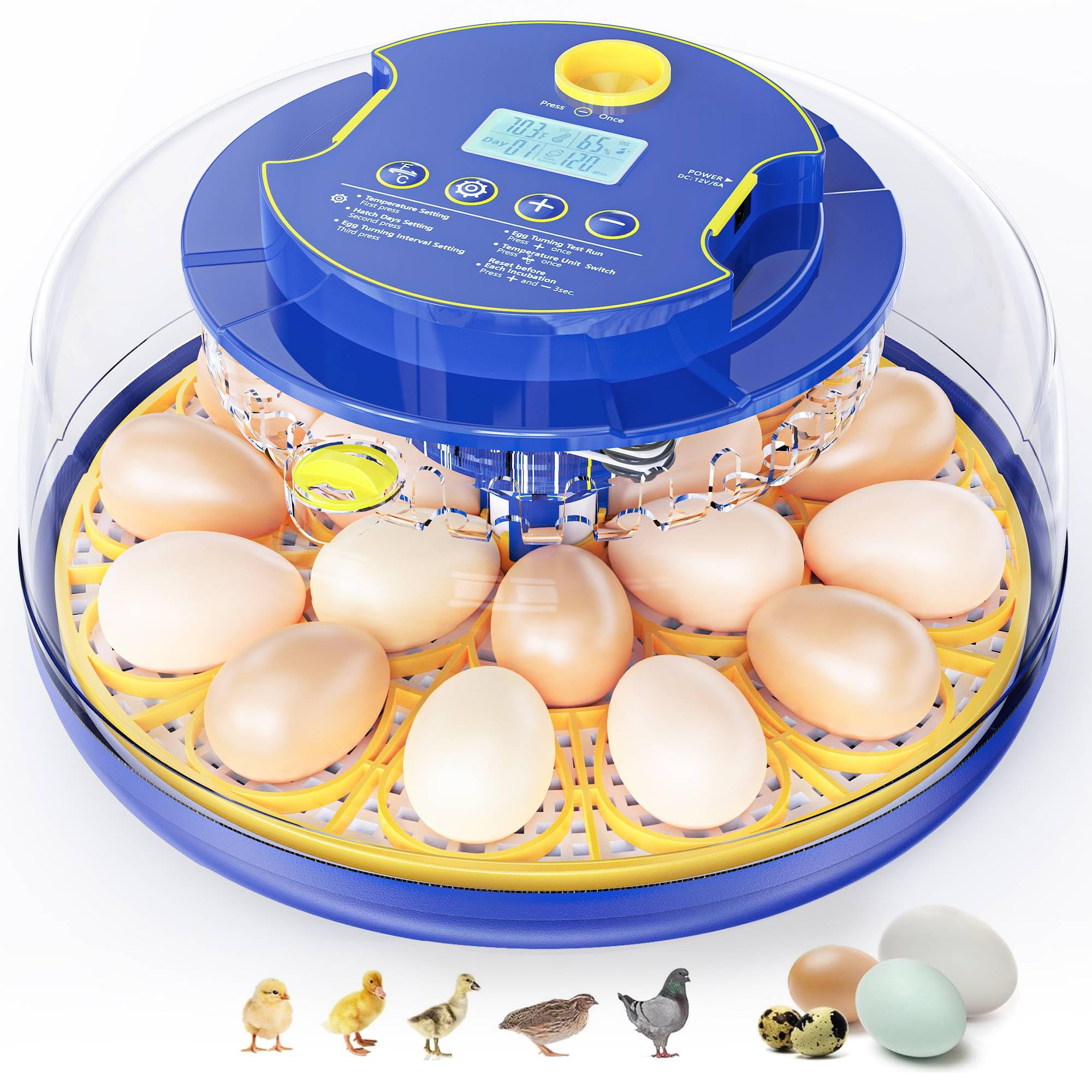 18 Chicken Egg Incubators for Hatching Eggs: Egg Incubator with Automatic Egg Turning and Humidity Control - Egg Candler - Temperature & Humidity