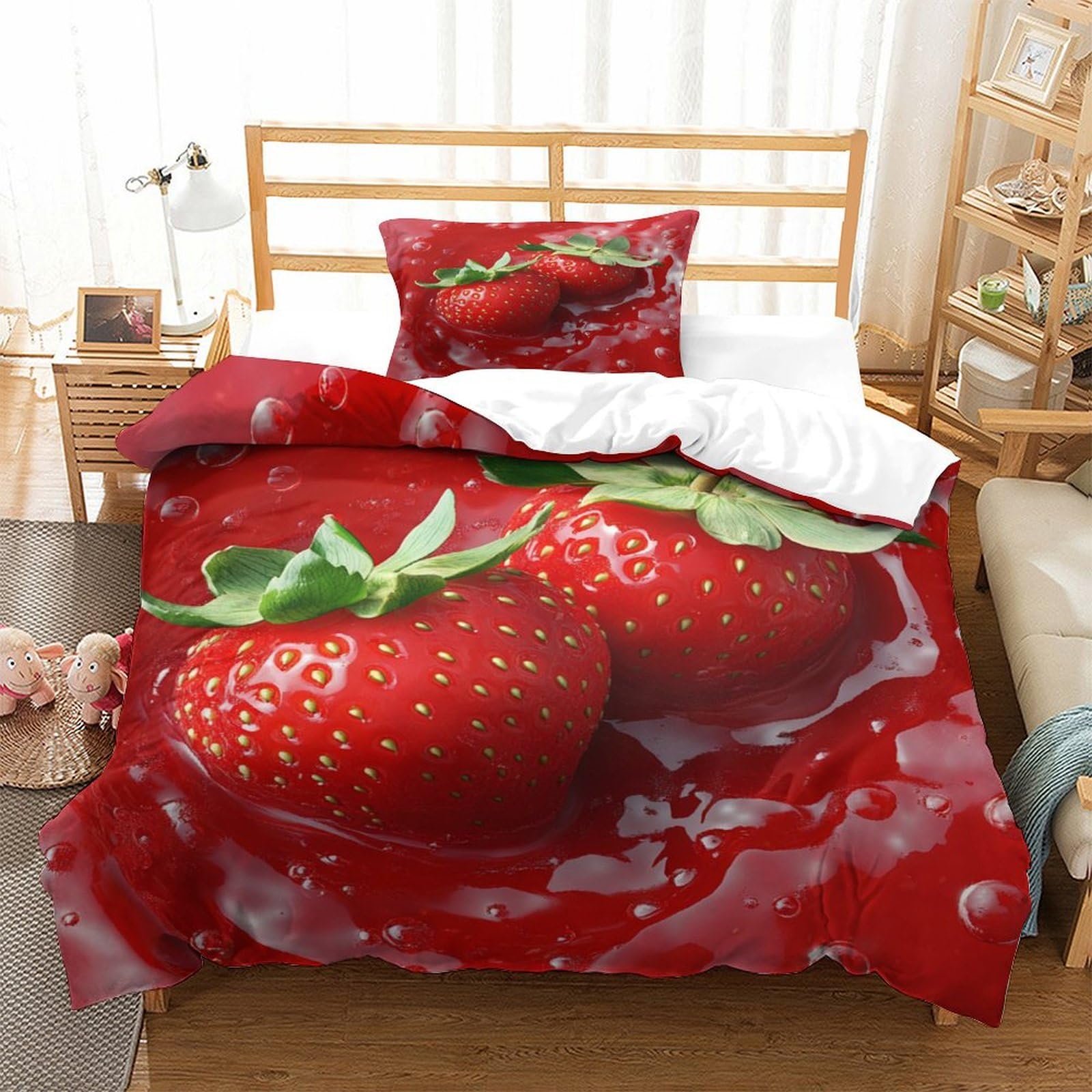 P1s9u7w5y Strawberry Juicy 3D Printed Duvet Cover Set 3Pcs Microfiber Sweet Bedding Set Single（135X200cm）