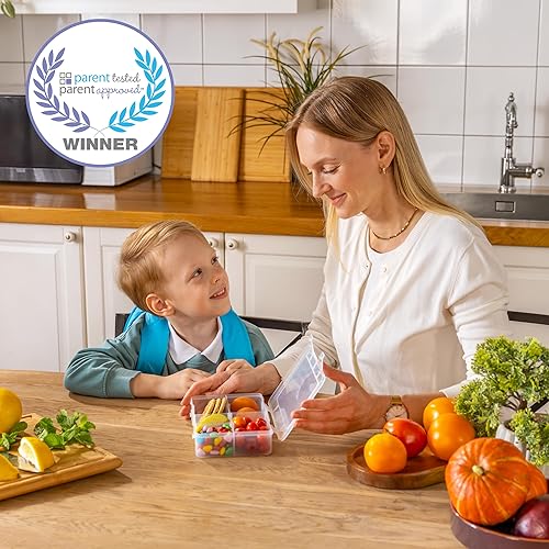 Miniatura 2 de Juego de cajas de aperitivos para niños, 8 compartimentos, solución reutilizable para aperitivos con 100 etiquetas solubles, fácil de limpiar, apto