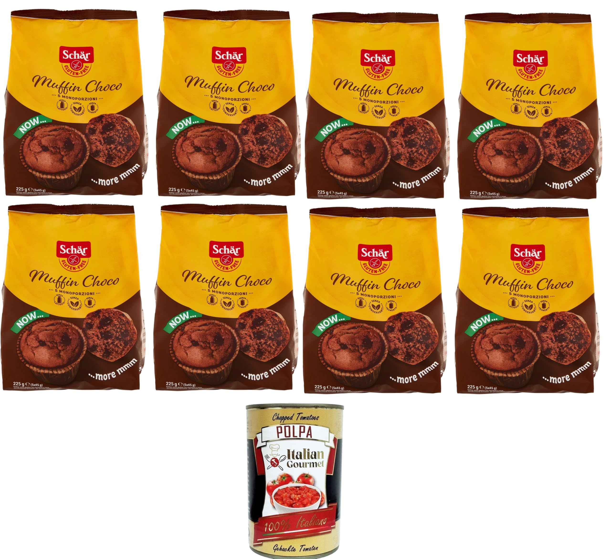 Schar Muffin Choco Glutenfreie Kuchen mit Schokolade und Kakao, speziell für Menschen mit Glutenunverträglichkeit 8x225gr + Italian Gourmet polpa 400g