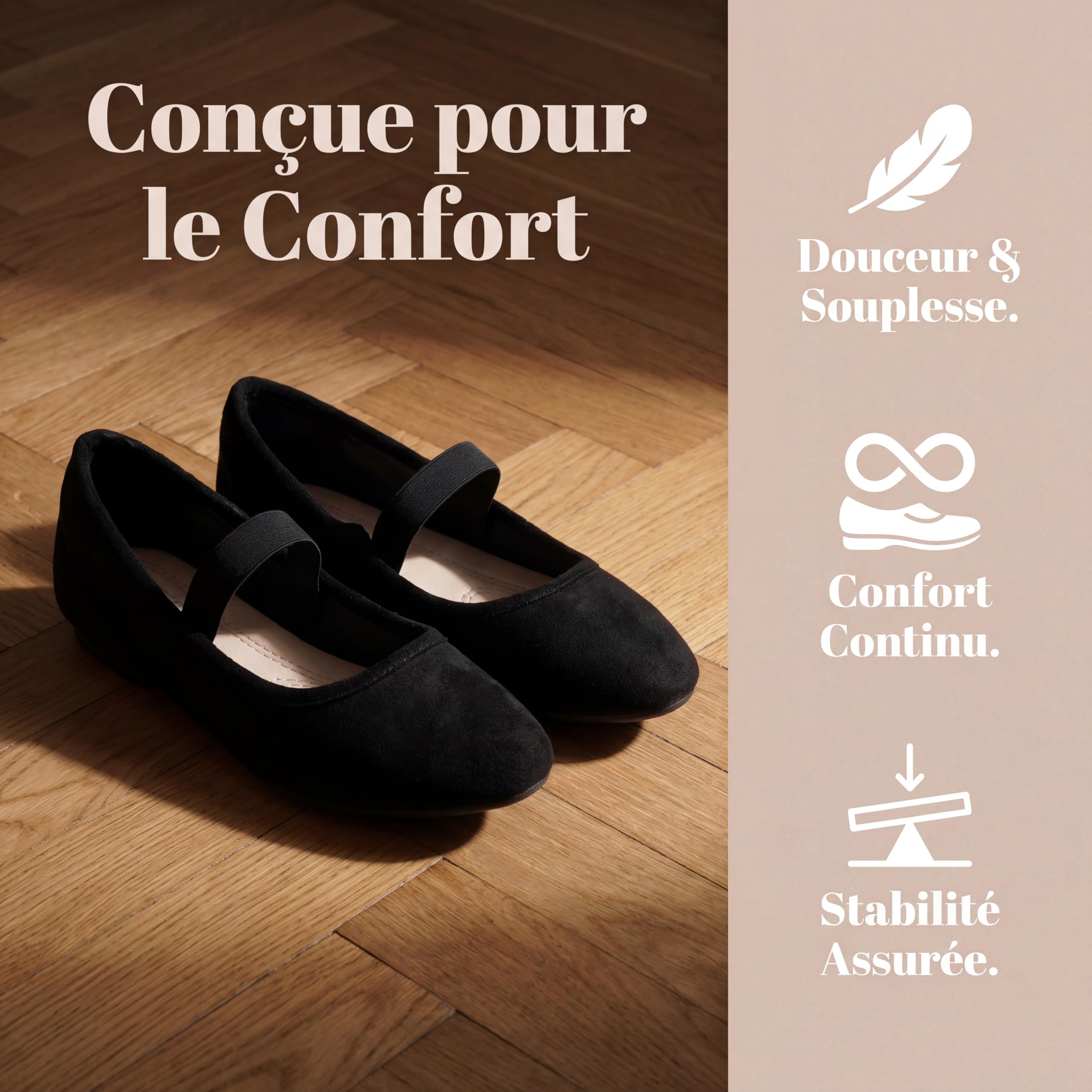 GLAMORA Ballerines Femme Bride Élastique Mary Jane Chaussures Plates Confortables Souples Légères Bout Rond Ballerine Classique Élégante Semelle Antidérapante Chaussures Femme Quotidien Travail Ville