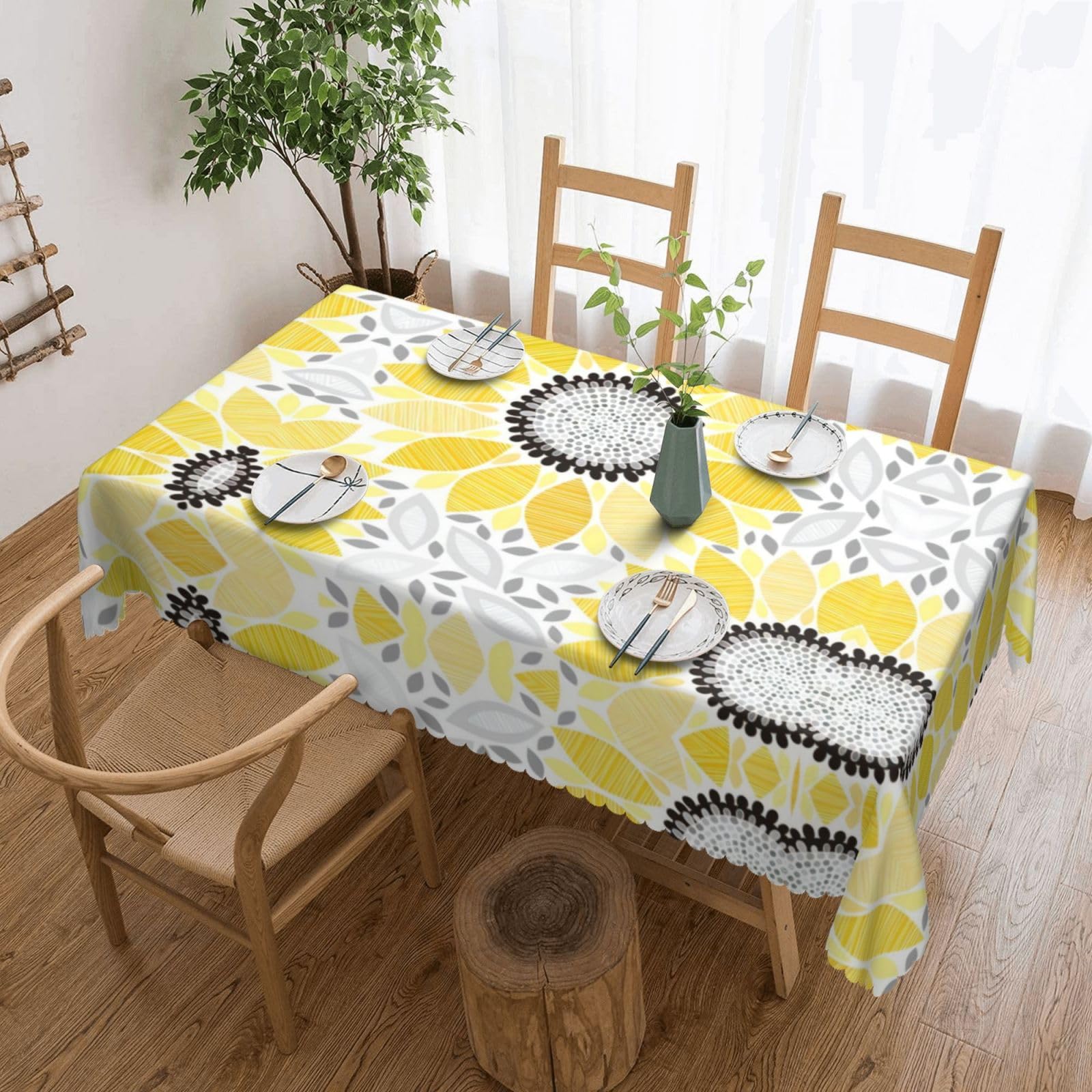 HLSBSSL Abstract Sunflowers Patterned square lace tablecloth, wrinkle-resistant and durable, suitable for dining tables, parties, etc.