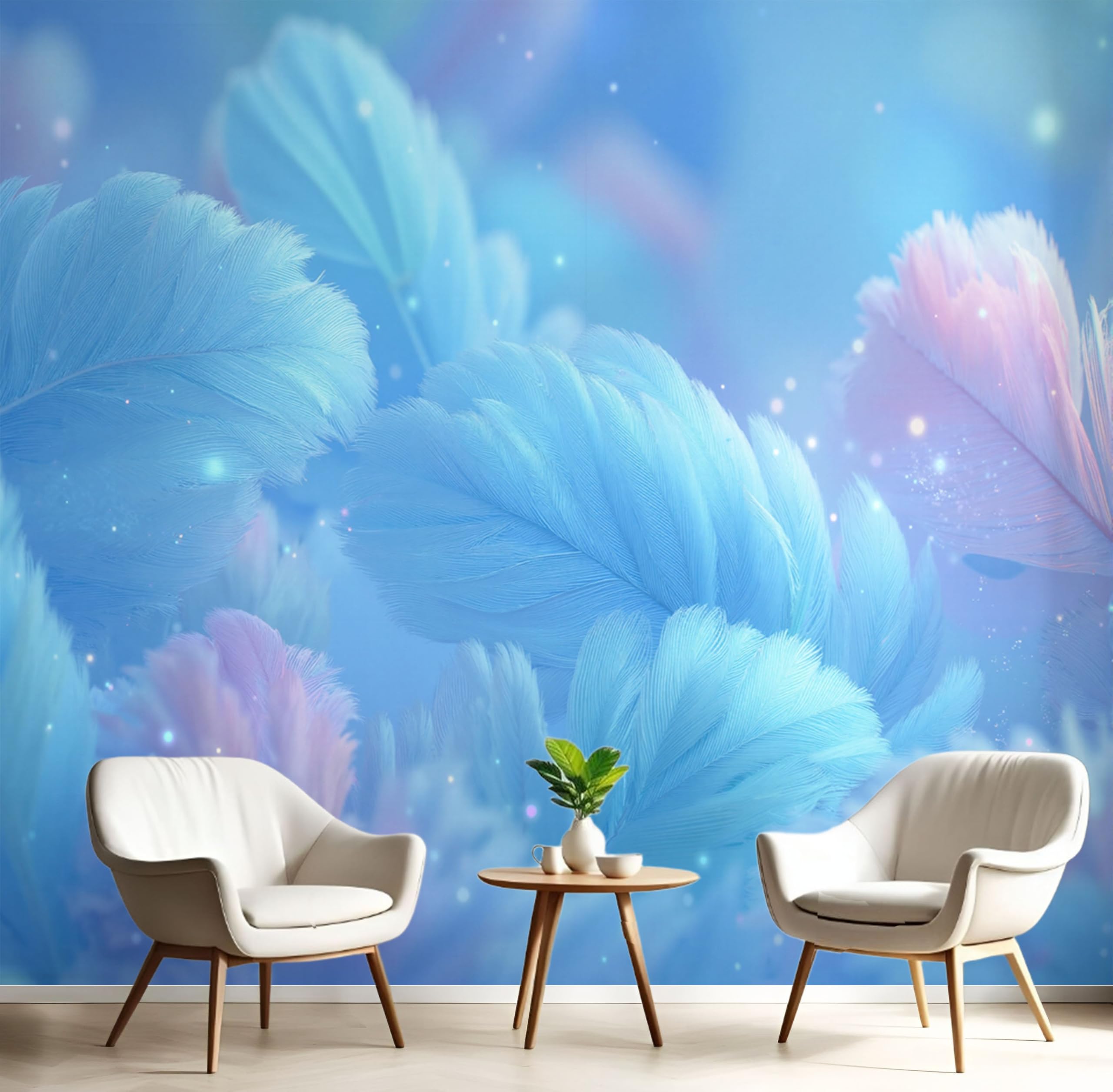 Papier peint mural photo plumes 3D bleu tapisserie panoramique salon 250x175