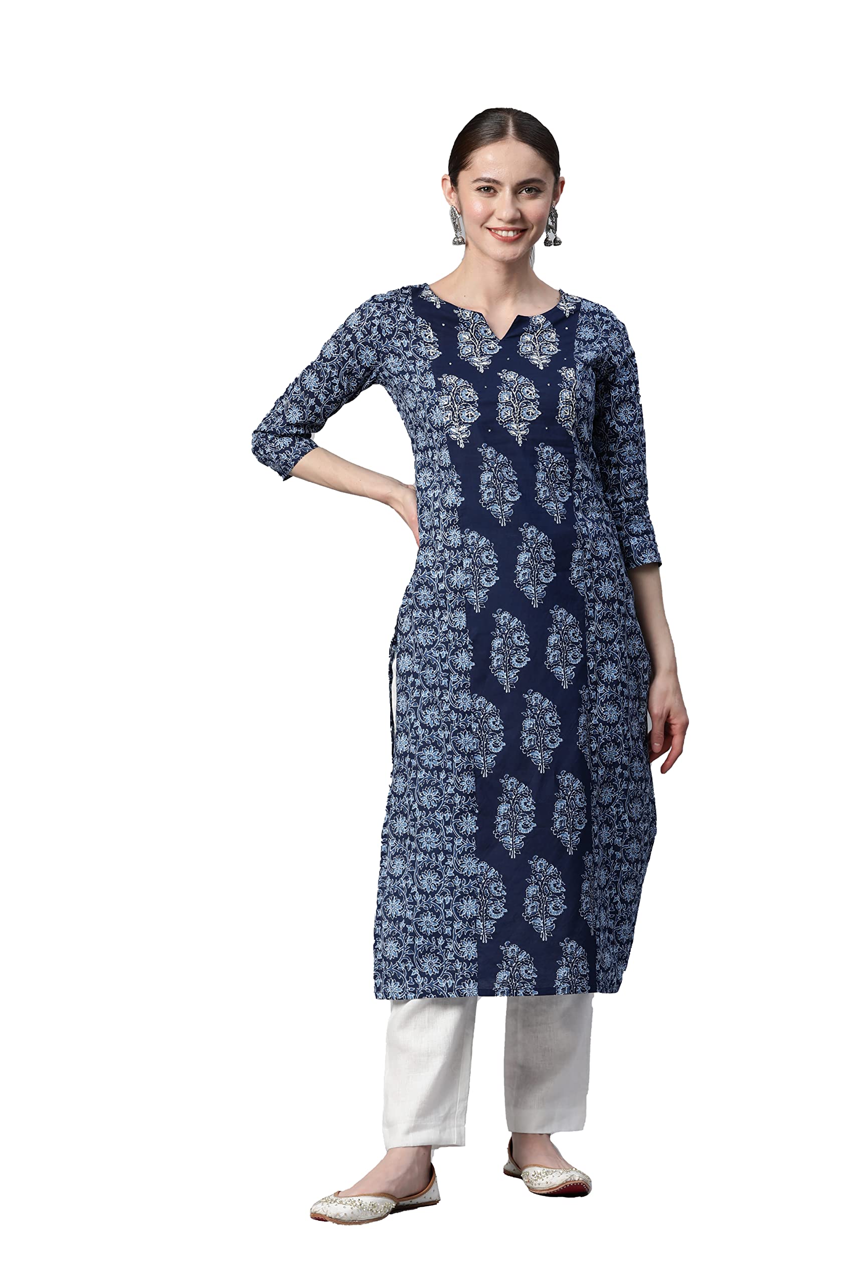vbuyz Women's Cotton Print & Hand Work Straight Stitched Kurta-picture-20