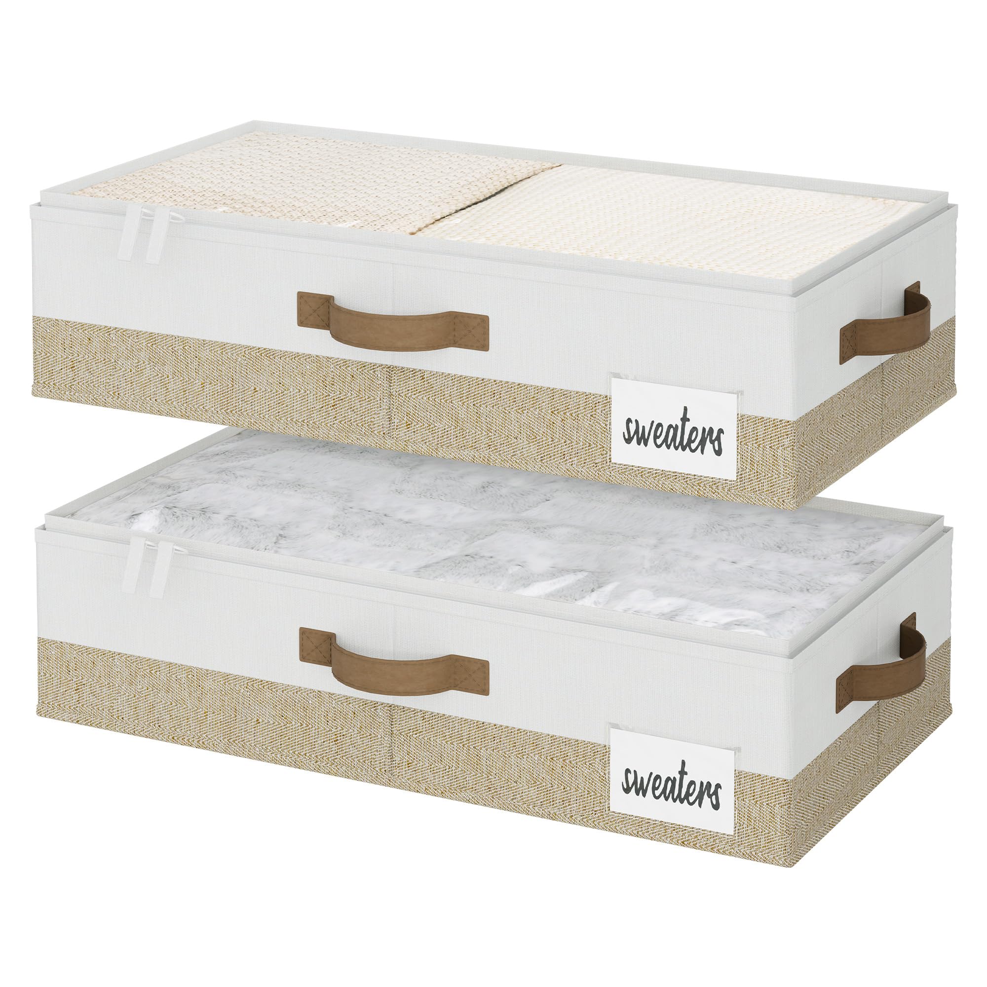 StorageWorks Under Bed Storage Containers with Handles and Label Holder, 2 Pack Ultra-thick Fabric Underbed Bins, Closet Organizer for Clothes, Blankets, Sweater