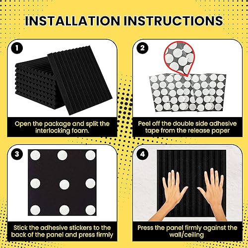 Miniatura 7 de Paquete de 52+1 paneles de espuma acústica  Paneles de espuma de alta densidad a prueba de sonido de 12 x 12 x 1 pulgada para paredes con