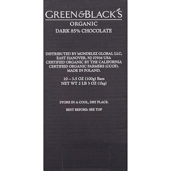 Green & Black's Organic Dark Chocolate, 85% Cacao, 90g (Pack of 10)