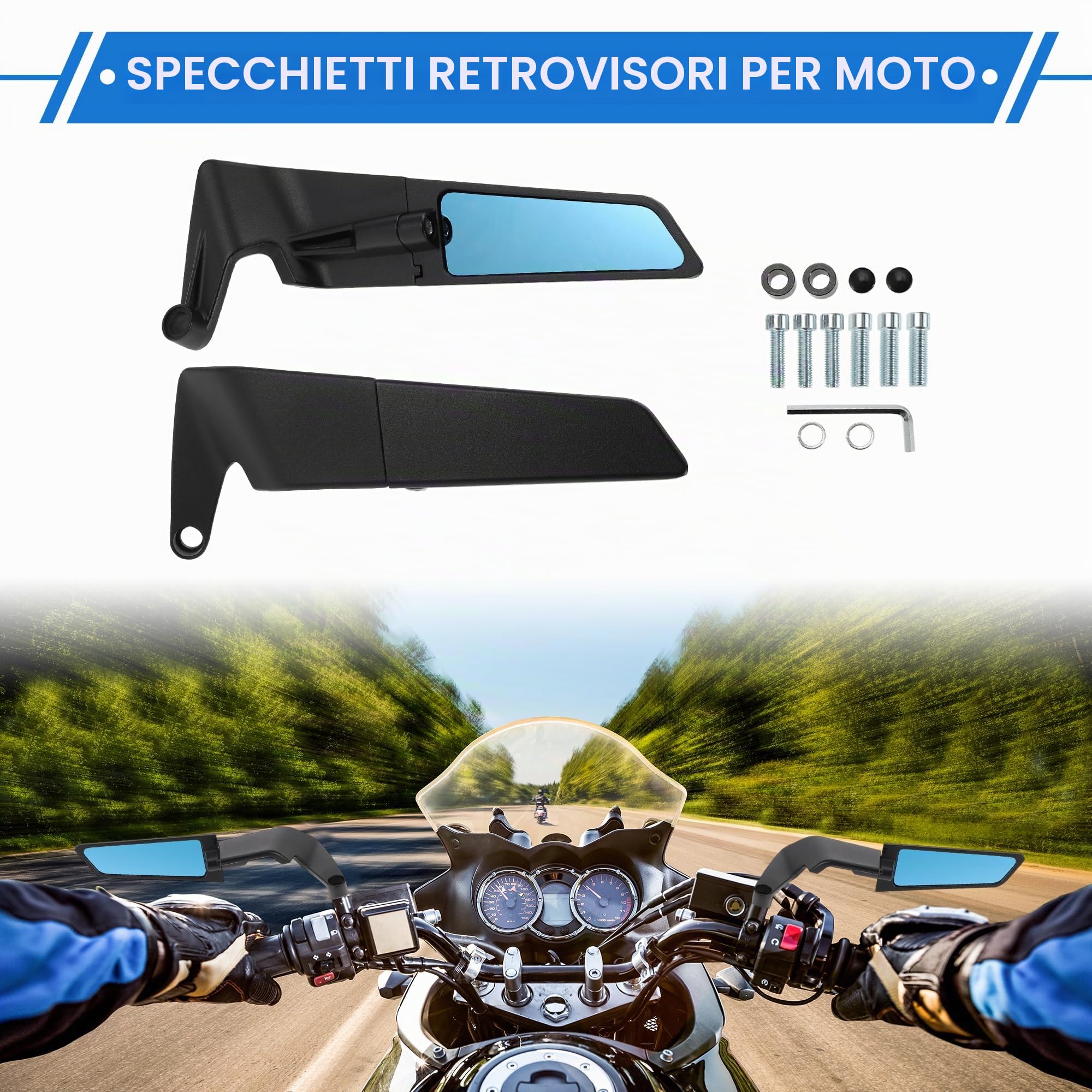 Specchietti Retrovisori Per Moto Nero 1 Set Regolabili Alluminio