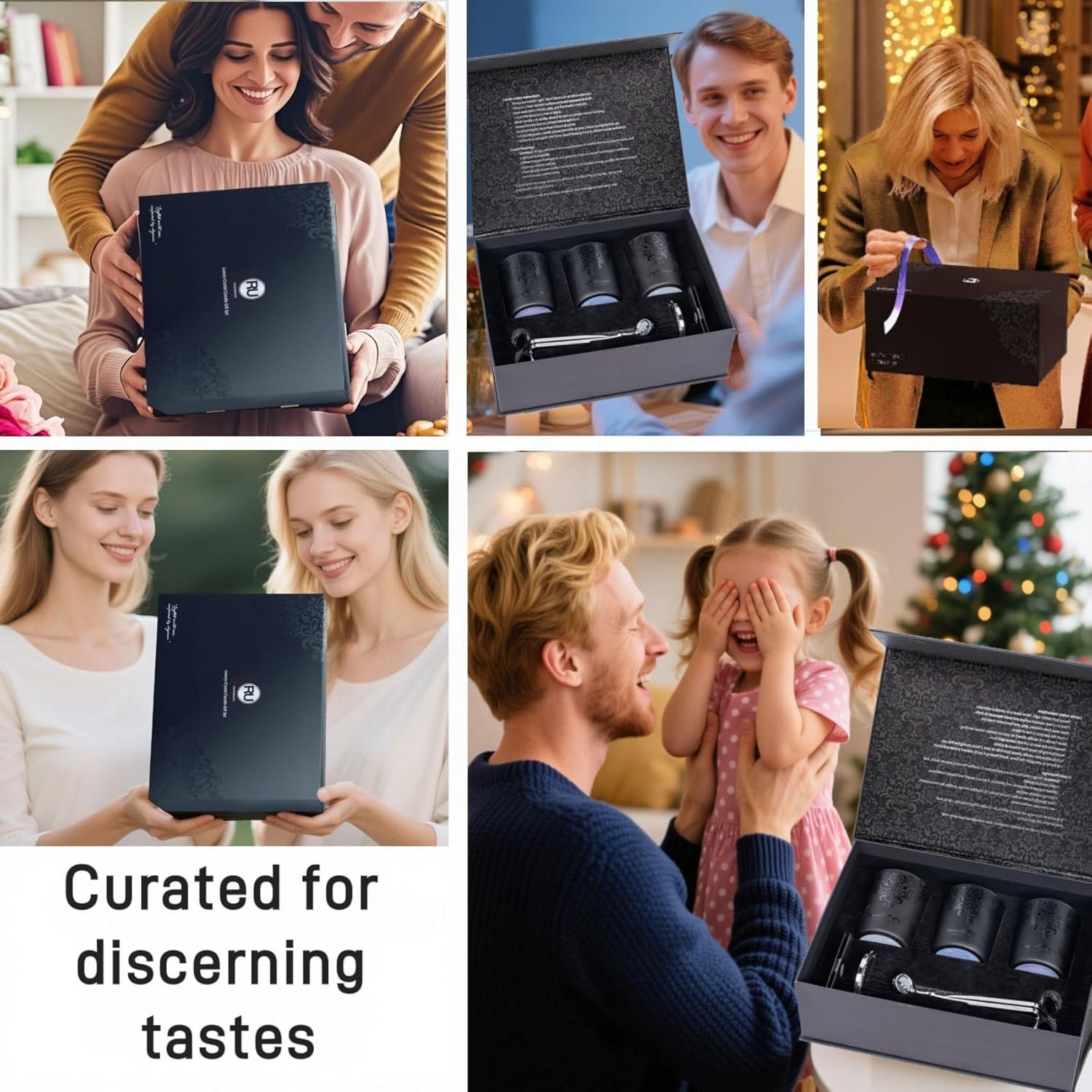 Luxury Black Scented Candles Gift Set for Men – 3×7oz Soy & Beeswax Crystal Candles with Wick Trimmer & Snuffer, Masculine Woodsy Aromatherapy Candles for Home, Birthday & Holiday Gifts for Him - Image 8