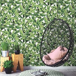 RoomMates RMK11045WP Tropical Palm Leaf Green Peel and Stick Wallpaper