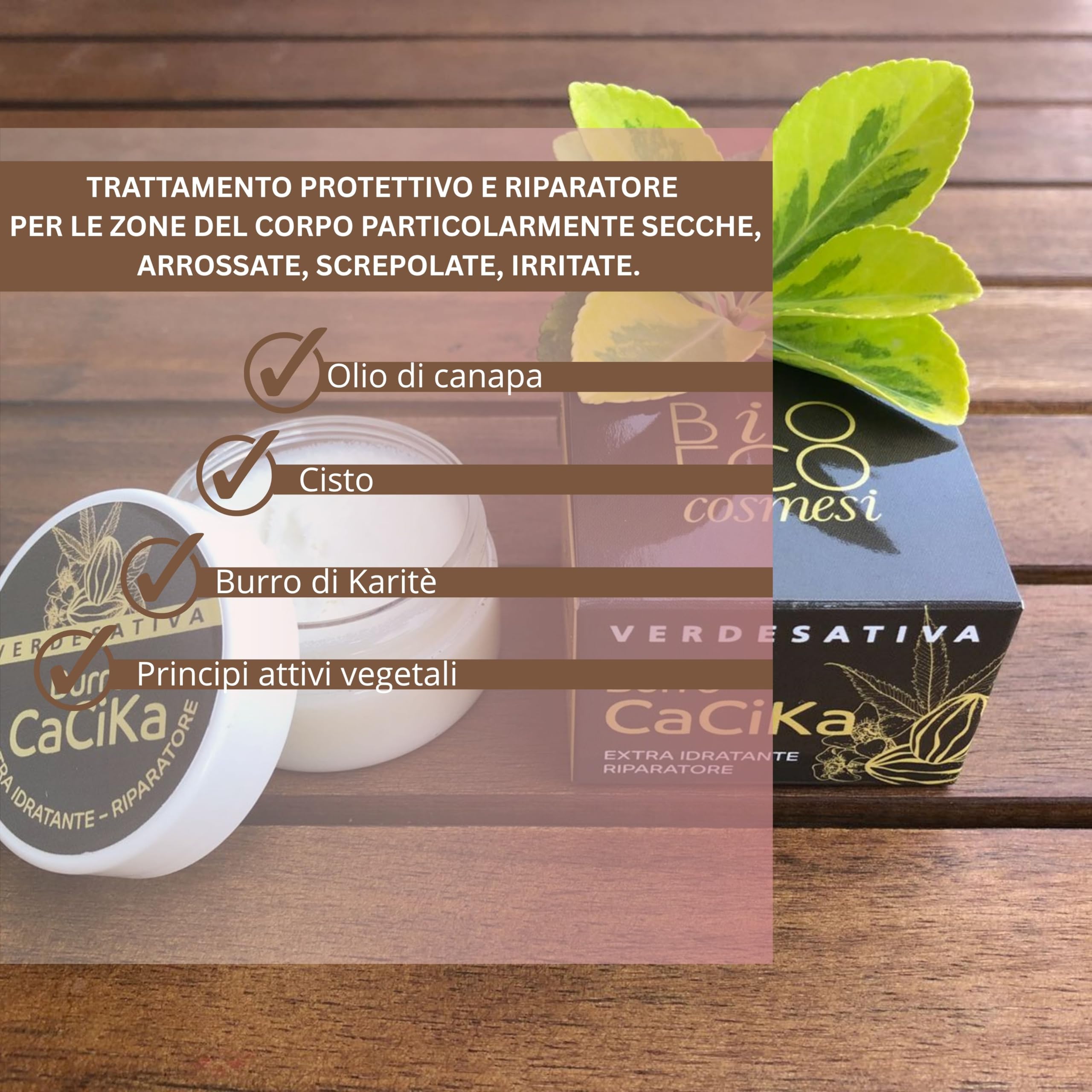 VERDESATIVA Burro Cacika Protettivo e Riparatore - 25 ml - Con Karité, Biologica e Oli Essenziali Naturali - Multiuso per Mani, Labbra, Piedi, Viso e Bambini - 100% Vegetale - Made in Italy