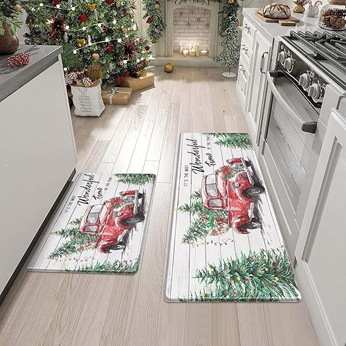 Miniatura 2 de Collive Juego de 2 tapetes de cocina acolchados antifatiga, antideslizantes, impermeables, para el piso, cómodo, resistente, para cocina,