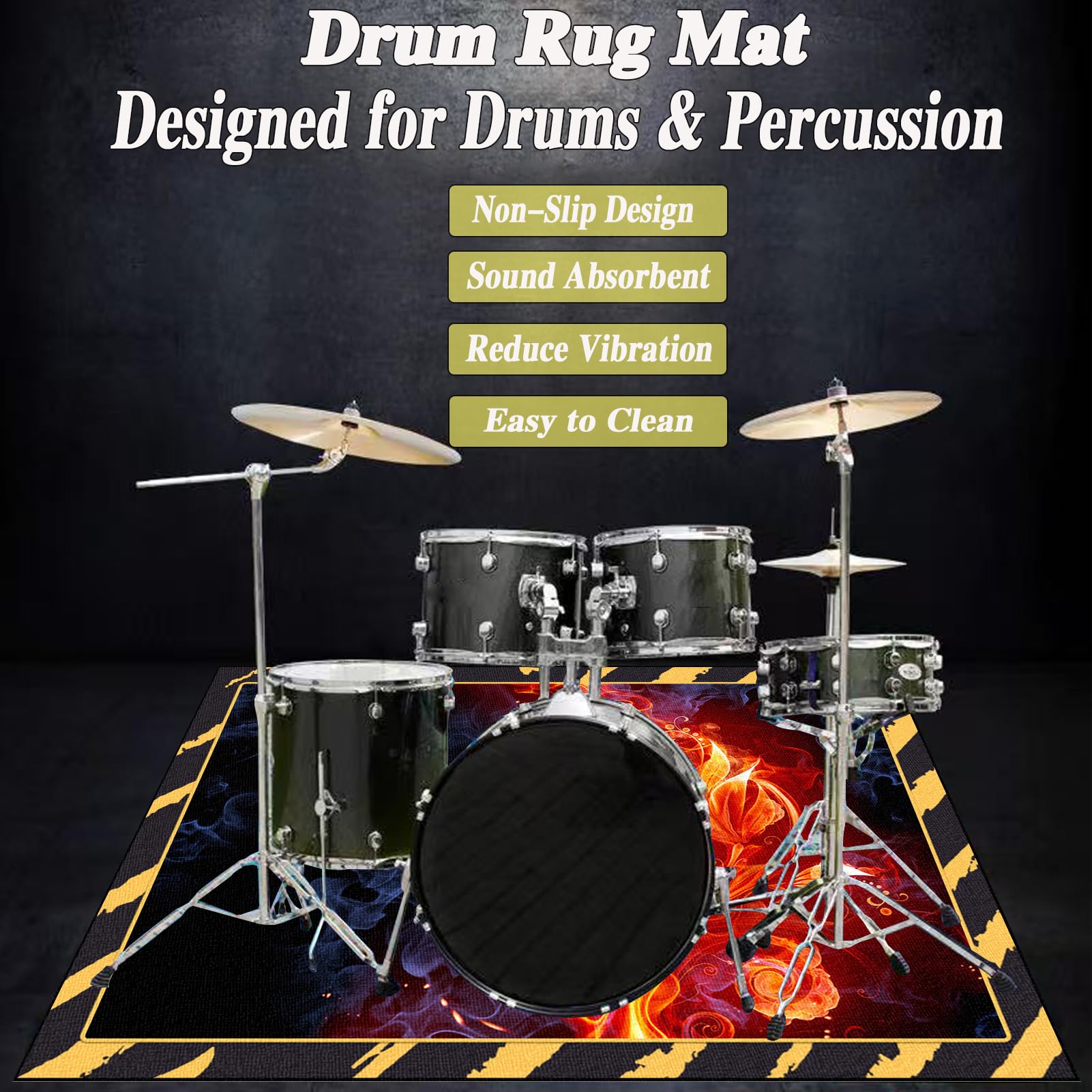 Drum Teppich Schlagzeugteppich Schallschutz Schlagzeug Teppich Professionelles rechteckiges elektronisches Jazz Schlagzeug Kit für Bass Drum Snare Drum und andere Instrumente Teppich 140 x 120 cm