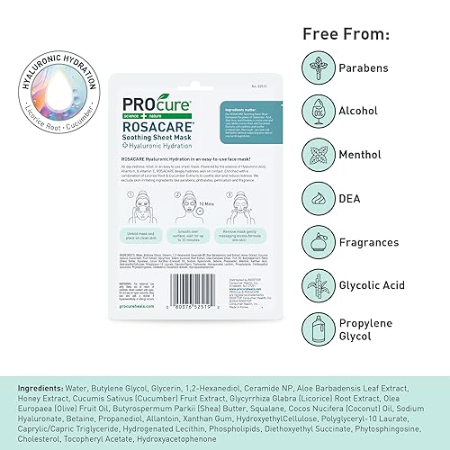 Miniatura 6 de PROcure Rosacare - Mascarilla calmante con hidrogel hialurónico para síntomas de rosácea, 5 máscaras