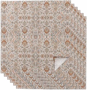 6Pcs Boho Vintage Dinner Napkins Tribal Style Flowers Cloth Napkins 20 x 20 Inch Reusable Washable Soft Napkin Guest Hand Towel for Cocktail, Party, Dinner Supplies