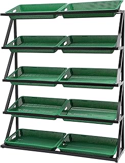 CNCEST 5 Tier Market Shelf Retail Display Rack Merchandiser Fruit Vegetable Snack Basket Set,Supermarket Fruit and Vegetable Display Shelf 5 Layer Fresh Goods Shelf (Green)