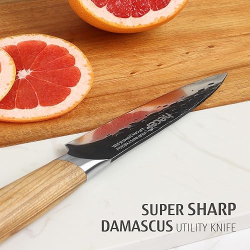 Miniatura 7 de hecef Cuchillo Santoku de Damasco de 7 pulgadas, cuchillo de chef japonés profesional para el hogar, cocina, restaurante, cuchillo ultra afilado de