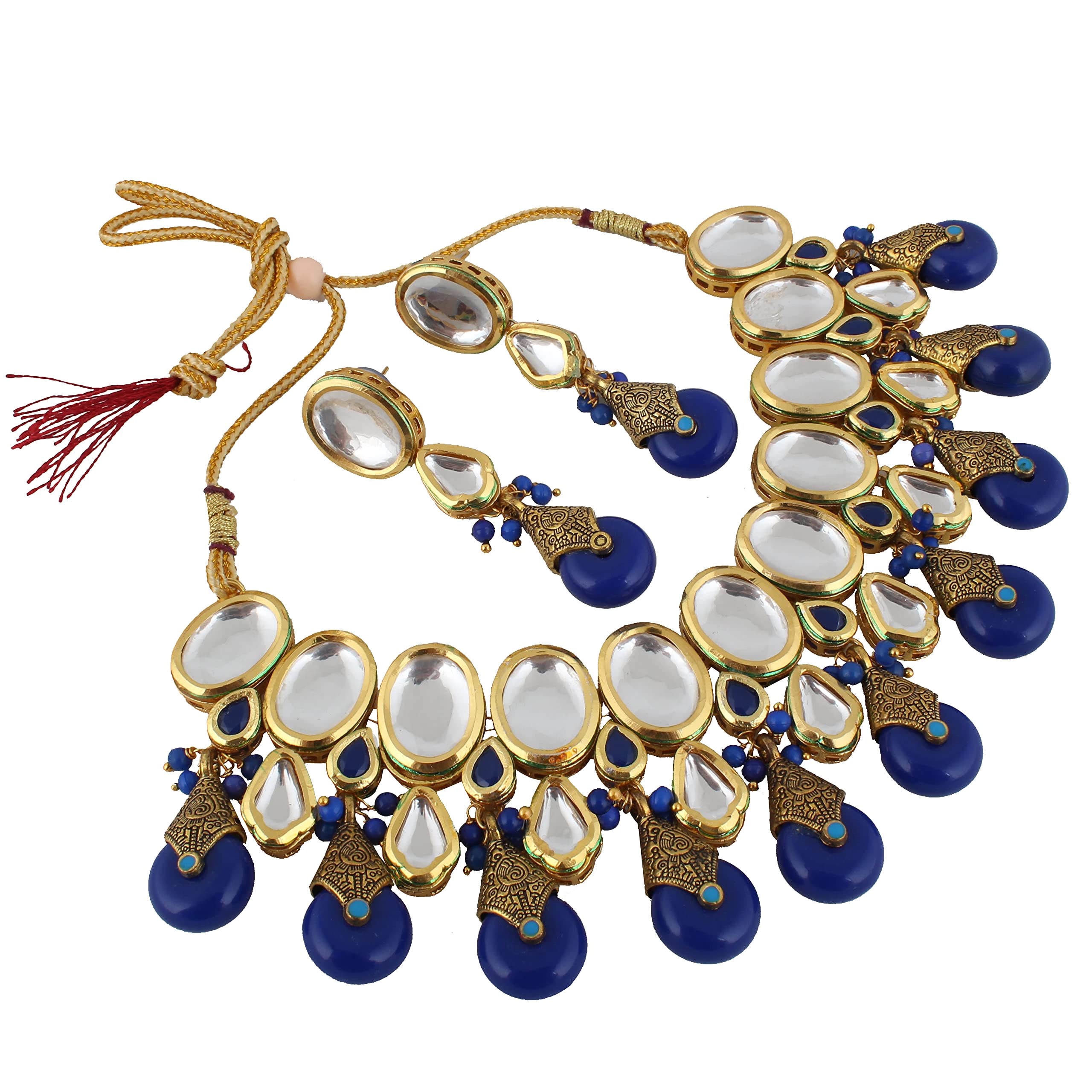 LUCKY JEWELLERY Back Meenakari 18k Gold Plated Blue Color Tika Earring Combo Jewellery Set Uncut Kundan Big Faux Kundan Dibbi Kundan Choker Necklace Set for Girls & Women (B0BDF2MCCW) Amazon Price History, Amazon Price Tracker