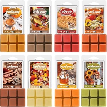 SoulOrigin Autumn Scented Wax Melts, Scented Soy Wax Cubes Gift Set for Wax Warmer-Pumpkin Spice, Apple Cider, Apple Pie, Autumn Harvest, Cinnamon, Maple Syrup, Candy Corn, and Autumn Wreath, 8x2.5oz