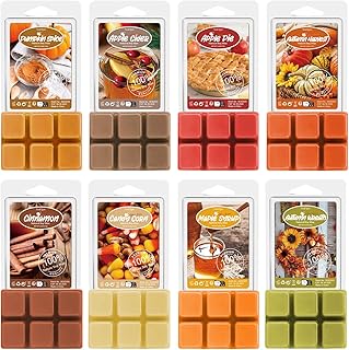 Autumn Scented Wax Melts, Scented Soy Wax Cubes Gift Set for Wax Warmer-Pumpkin Spice, Apple Cider, Apple Pie, Autumn Harvest, Cinnamon, Maple Syrup, Candy Corn, and Autumn Wreath, 8x2.5oz
