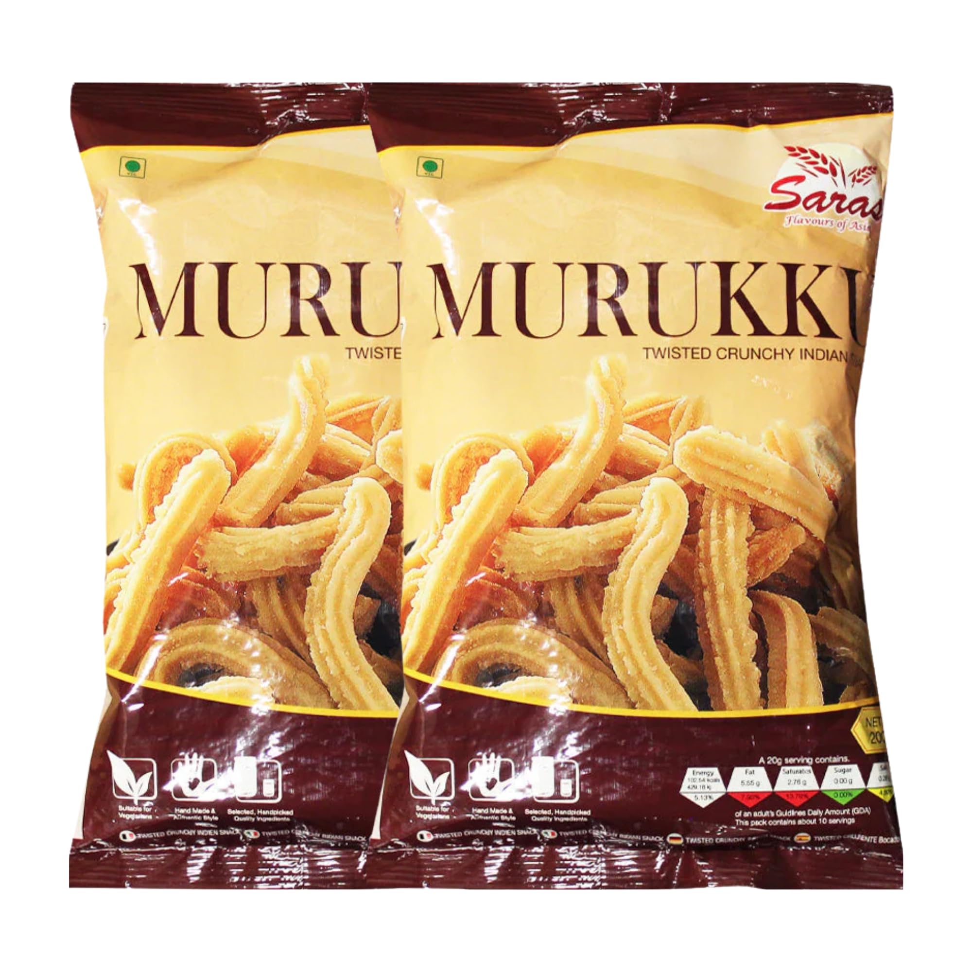 Saras Murukku 200g (Pack of 2) | Crunchy South Indian Snack | Authentic Recipe | Ready To Eat | Classic Snacks | Savory Snacks