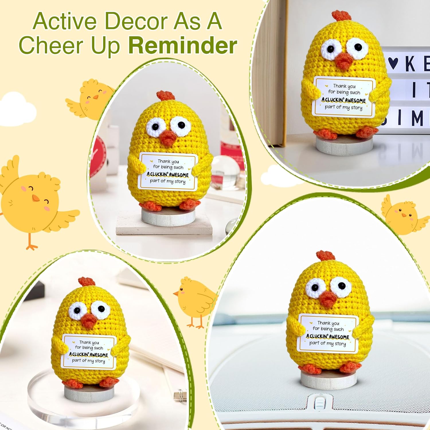 Gossby Handmade Positive Chicken Crochet - Thank You Gift for Women - Appreciation, Birthday, for Teacher, Coworker, Friend, Mom - Thank You for Being Such A Cluckin’ Awesome Part - Image 5