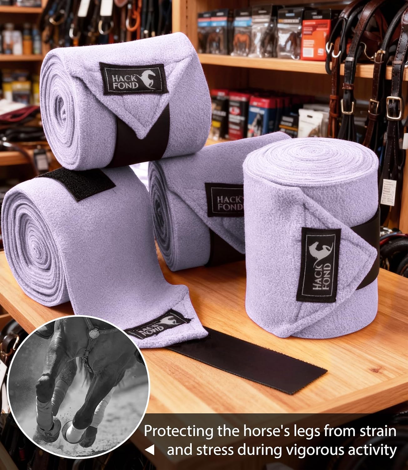 Fleece Horse Polo Leg Wraps Set of 4, 10' Horse Leg Bandages Stable Supplies Equestrian Boots Pastel Lavendar