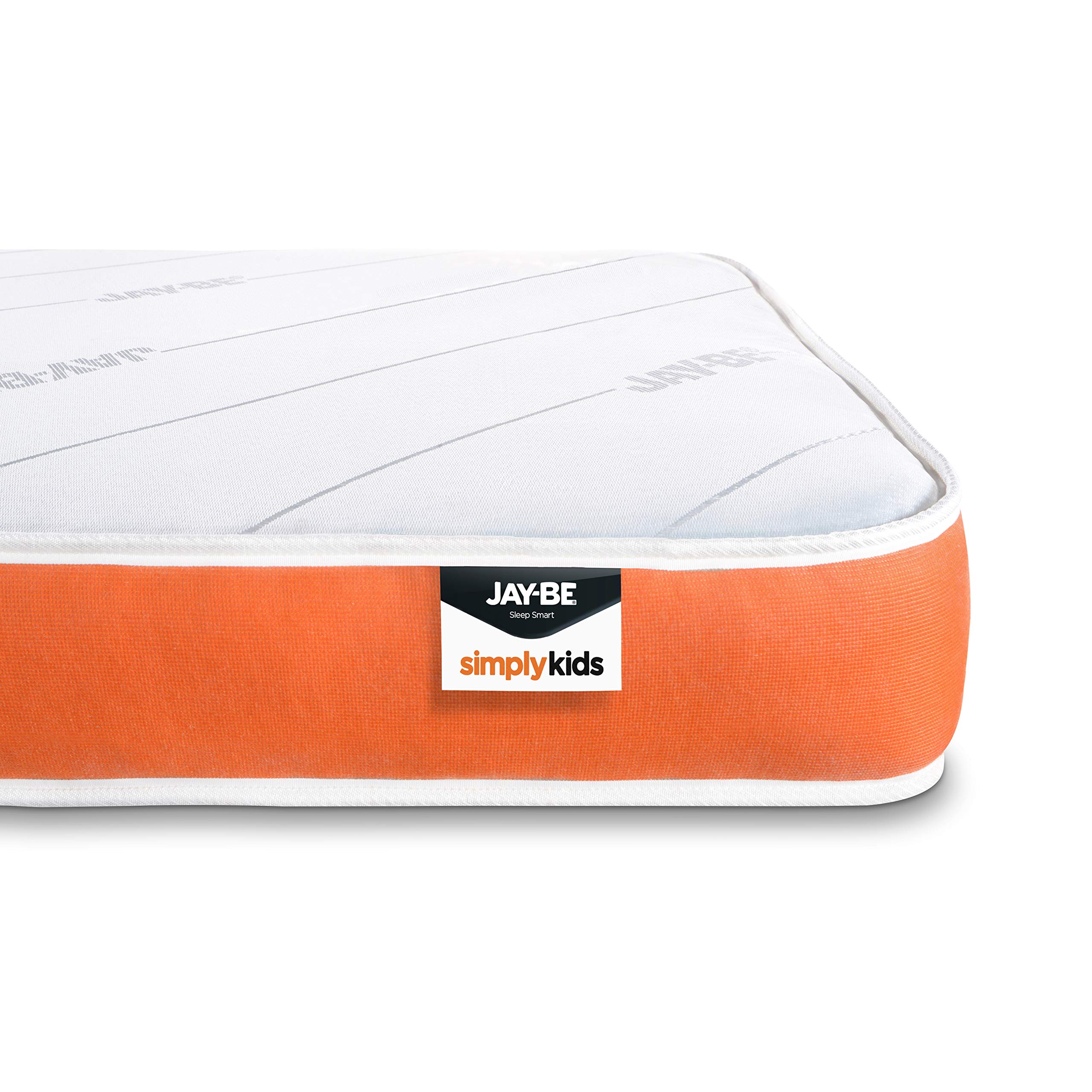 JAY-BE Simply Kids Mattress - Foam Free, Open Coil Sprung, Medium Feel, Hypoallergenic - 3ft Single (90 x 190 x16cm) White/Orange