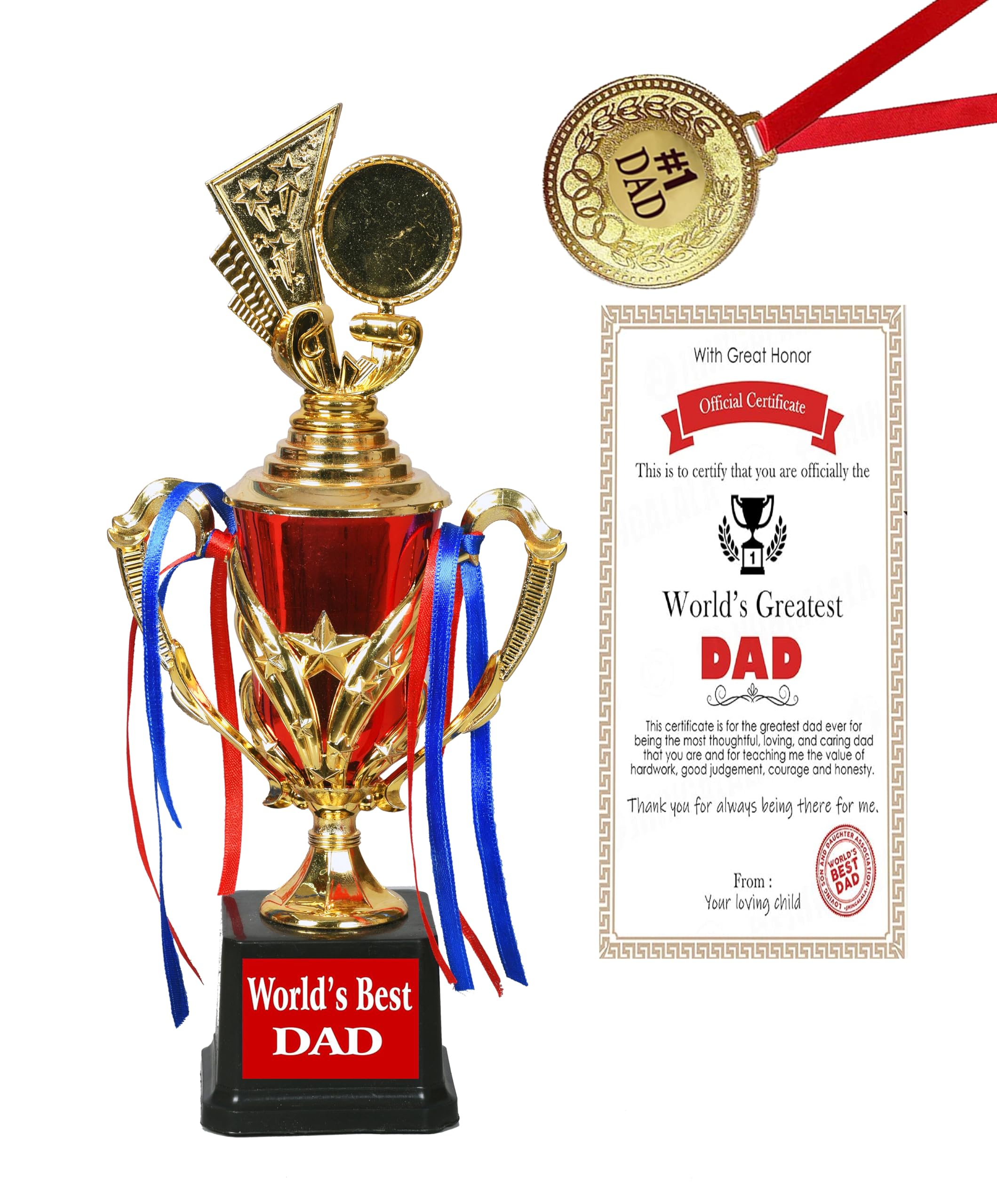 Gift for World's Best Dad Trophy with Medal DAD Card DAD CARD-14.5 Inch