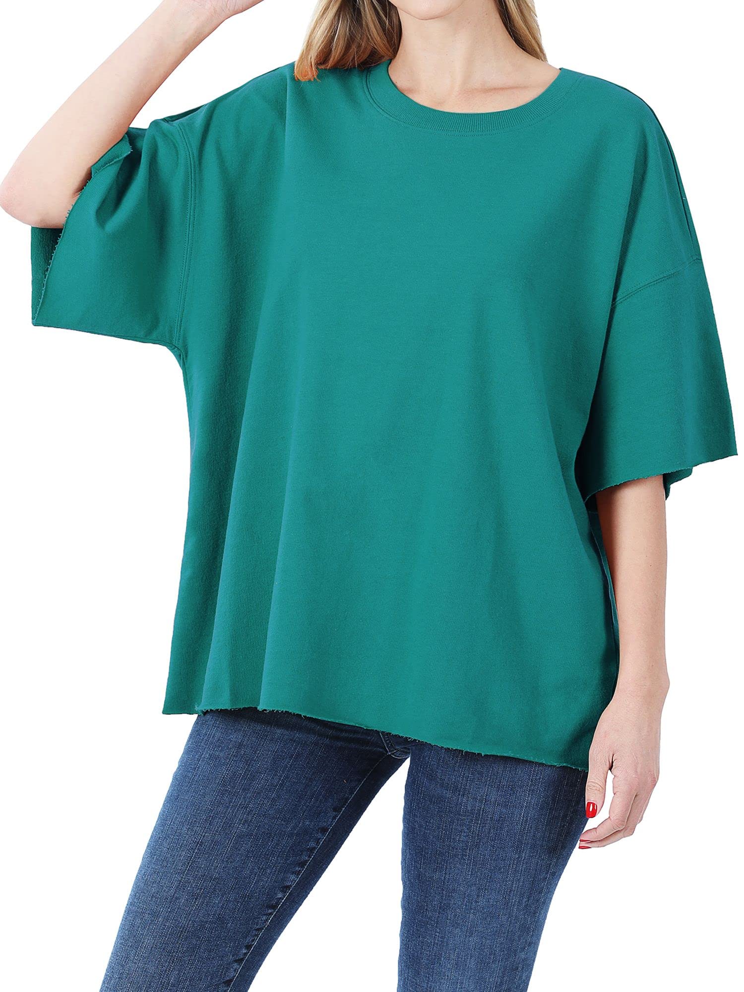 Drop Shoulder French Terry Cotton Green T- Shirt