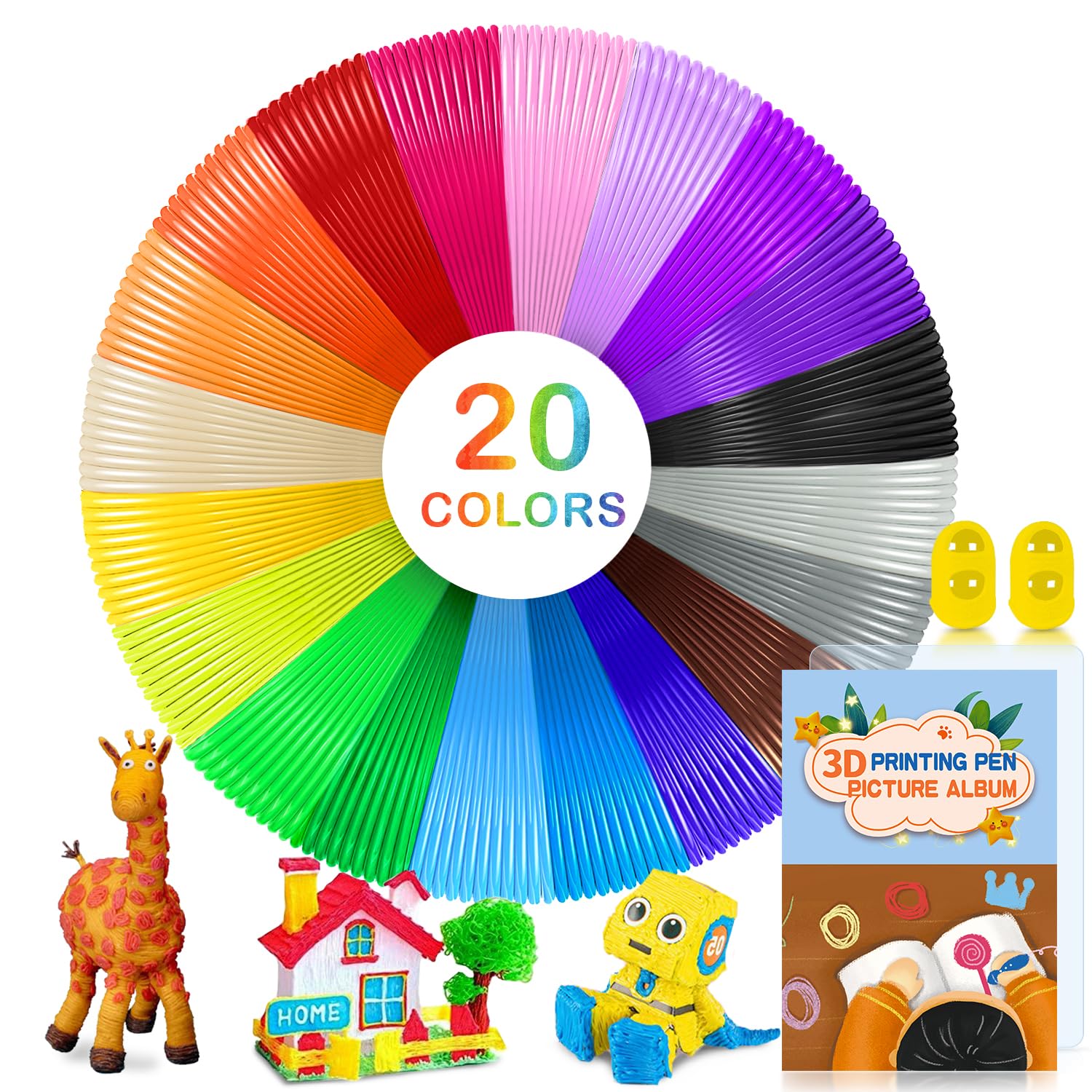 ANCHARA Filamento 3D PLA, 20 colores, cada uno de 5 m – 3D Pen PCL Filamento 1,75 mm, juego de colores de bolígrafo 3D para baja temperatura, bolígrafo 3D para niños y accesorios de impresión 3D