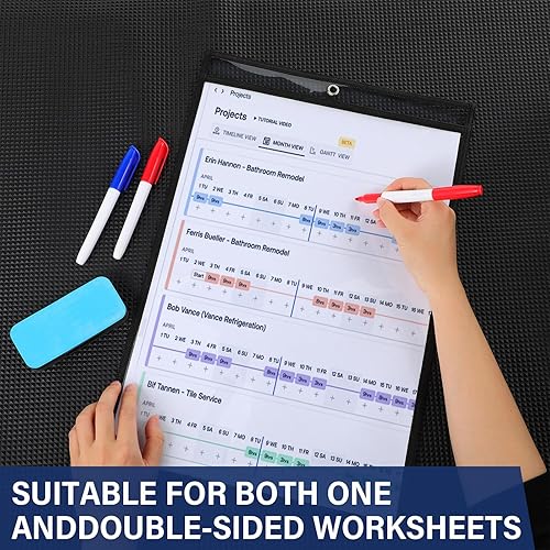 Miniatura 10 de Yunsailing Paquete de 80 bolsillos de borrado en seco, reutilizables, de borrado en seco, funda transparente para boletos de pedido, bolsillo para