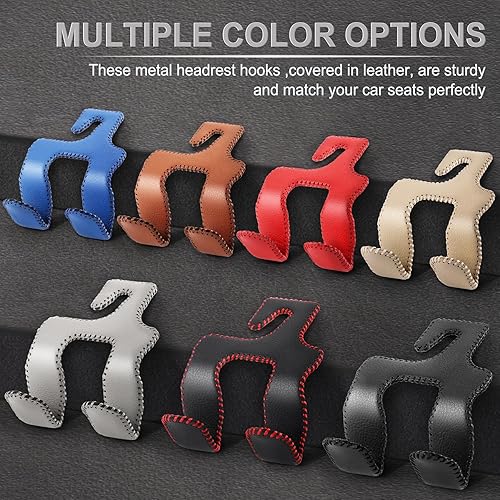 Miniatura 69 de LivTee Gancho de cuero mejorado para reposacabezas de asiento de automóvil, 2 en 1, organizador de ganchos de asiento de automóvil, accesorios Negro