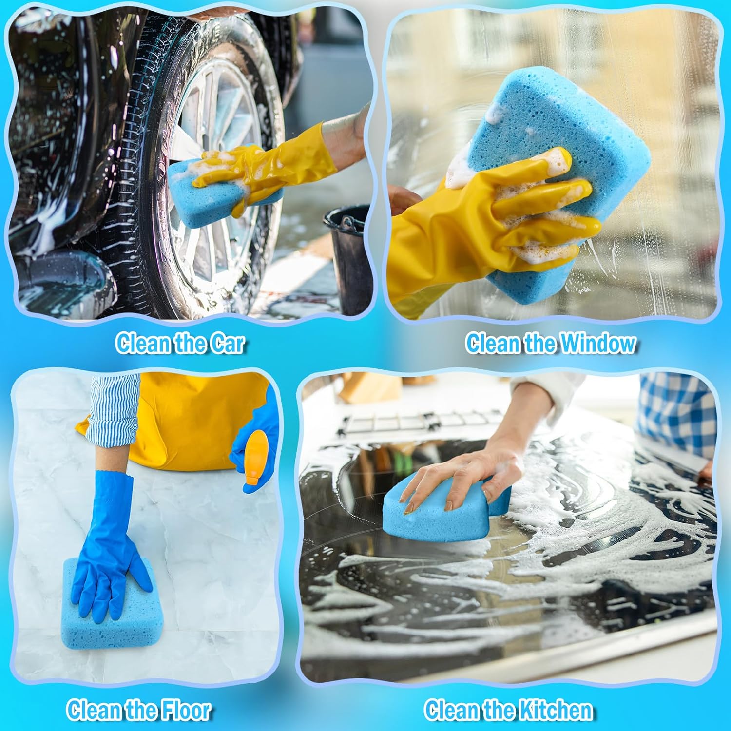 Tioncy 24 Pcs Large Car Wash Sponges Bulk 7.5 x 5.5 x 1.9 Inch Grouting Foam Cleaning and Washing Sponge Commercial Foam Large All Purpose for Kitchen Bathroom Household (Blue)