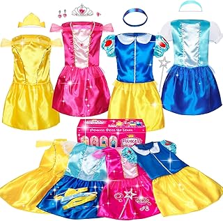 Girls Princess Dress Up Trunk, Pretend Play Costumes Princess Role Play Set 15pcs Girls Dress up Clothes for Toddler Age 3 4 5 6 Years with 4 Tops,4 Princess Dresses Crown Necklaces - Buy now